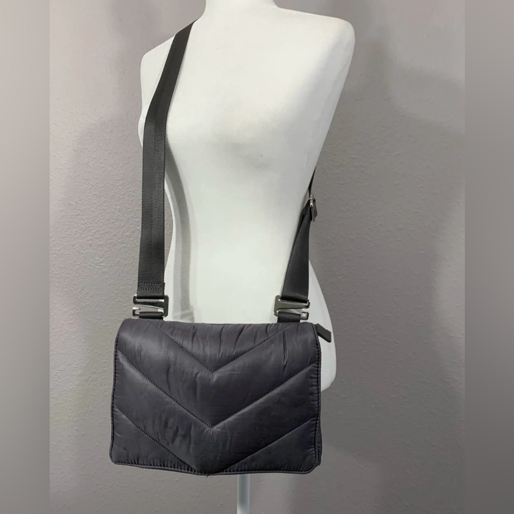 Athleta Caraa Black Satin Quilted Crossbody Shoulder Bag Black